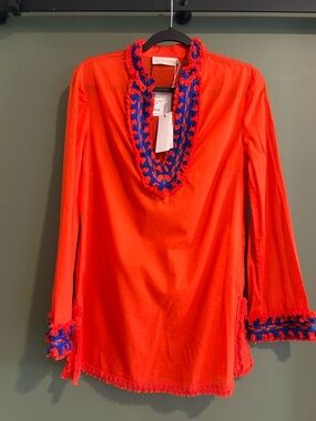 Tory Burch Bright Orange Tunic with Blue Trim